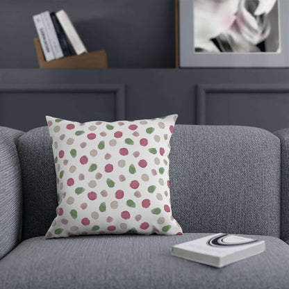 Polka Dot Cushion.: Materials: 100% cotton drill cover, 100% polyester filling.: Available in 2 sizes.: Concealed zipper.: Double-sided print Introducing the Polka Dot Cushion, your luxurious new addition to any interior. Let the delicate dewcrip fabric e