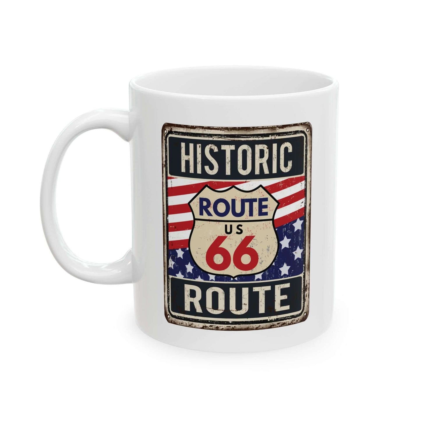 Historic Route 66 MugThis Historic Route 66 mug is the perfect way to commemorate your travels along this iconic road. Made from durable ceramic and featuring a detailed design, this mug is both functional and collectible. Start your day with a sip of nos