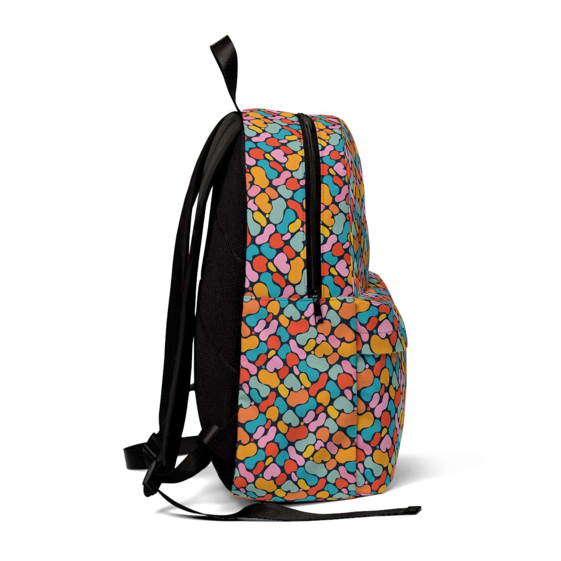 Abstract Blob BackpackThis backpack is anything but ordinary! With a unique abstract blob design, it's sure to catch attention. Plus, its spacious interior can hold all of your essentials while the padded straps ensure comfortable wear. Get ready to rock