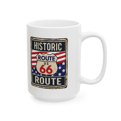 Historic Route 66 MugThis Historic Route 66 mug is the perfect way to commemorate your travels along this iconic road. Made from durable ceramic and featuring a detailed design, this mug is both functional and collectible. Start your day with a sip of nos