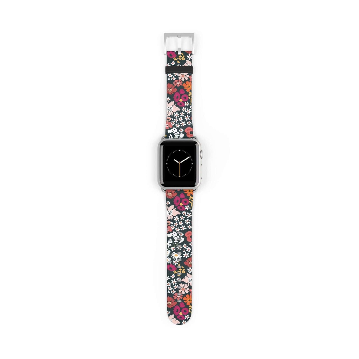 Retro Daisy's Apple Watch band featuring durable faux leather with floral pattern, perfect for custom Apple Watch straps by Nexware Designs.