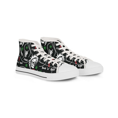 Men's Rock & Roll Skulls High Top SneakersGet ready to rock and roll with these skull-adorned high top sneakers for men! Channel your inner rebel with these statement shoes that bring a touch of edge to any outfit. Perfect for making a statement on the st