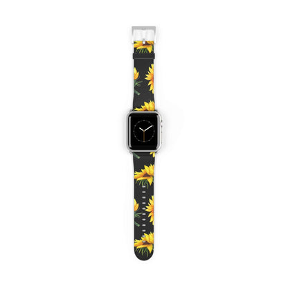 Sunflower Apple Watch Band in faux leather, adds elegance and nature's touch, pairs with iPhone and Samsung cases for stylish coordination.