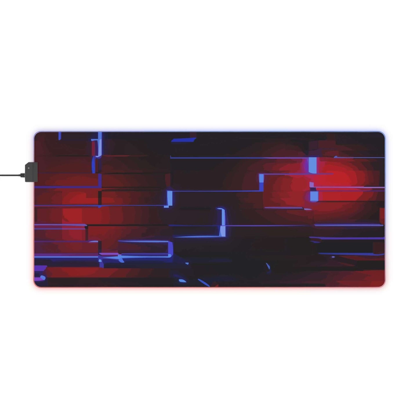 LED Gaming Mouse Pad with red and blue geometric design, durable and perfect for custom gaming setups, featuring non-slip backing.