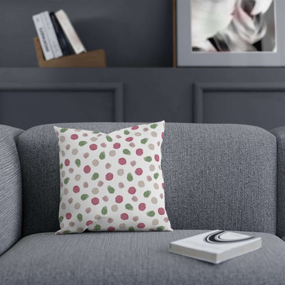 Polka Dot Cushion.: Materials: 100% cotton drill cover, 100% polyester filling.: Available in 2 sizes.: Concealed zipper.: Double-sided print Introducing the Polka Dot Cushion, your luxurious new addition to any interior. Let the delicate dewcrip fabric e