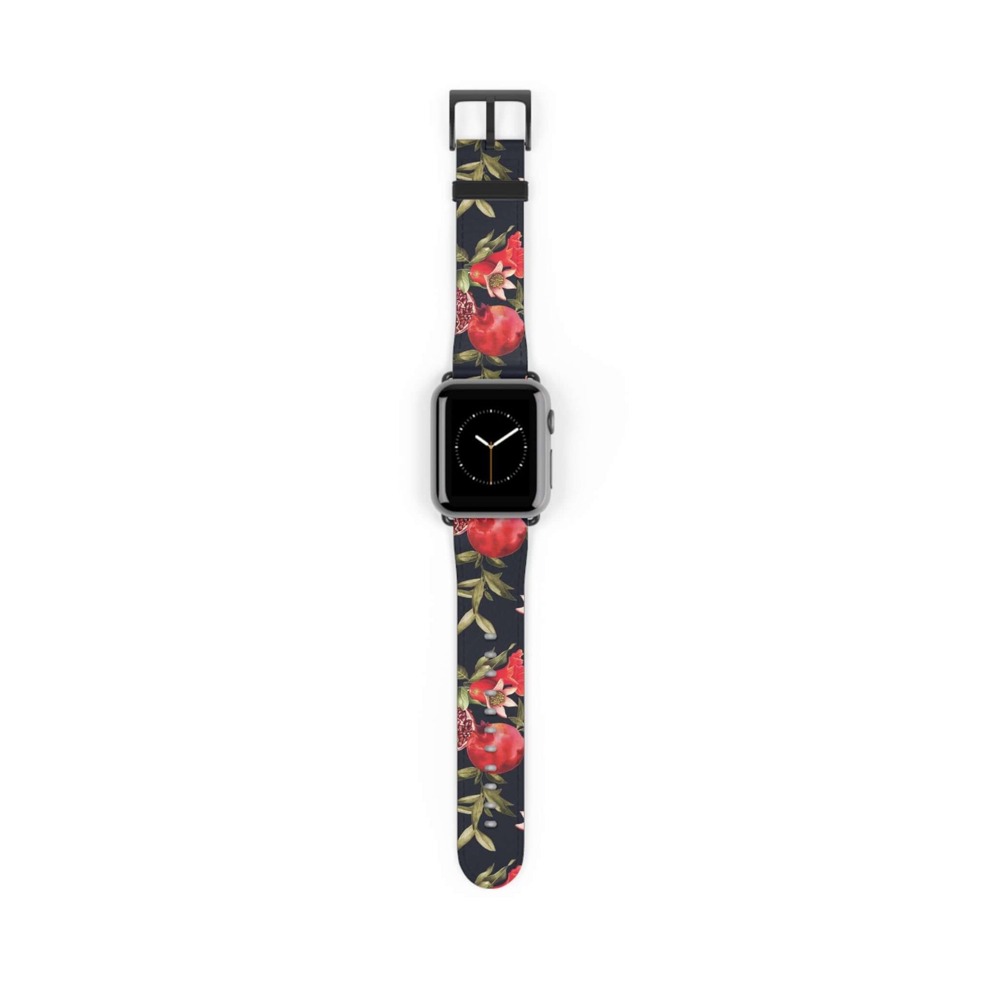 Pomegranate Apple Watch BandEmbrace elegance with our Pomegranate Apple Watch Band. Made from premium, high-quality materials, this luxurious band will elevate your style. With its vibrant red and green colors, it will add a touch of sophistication to any