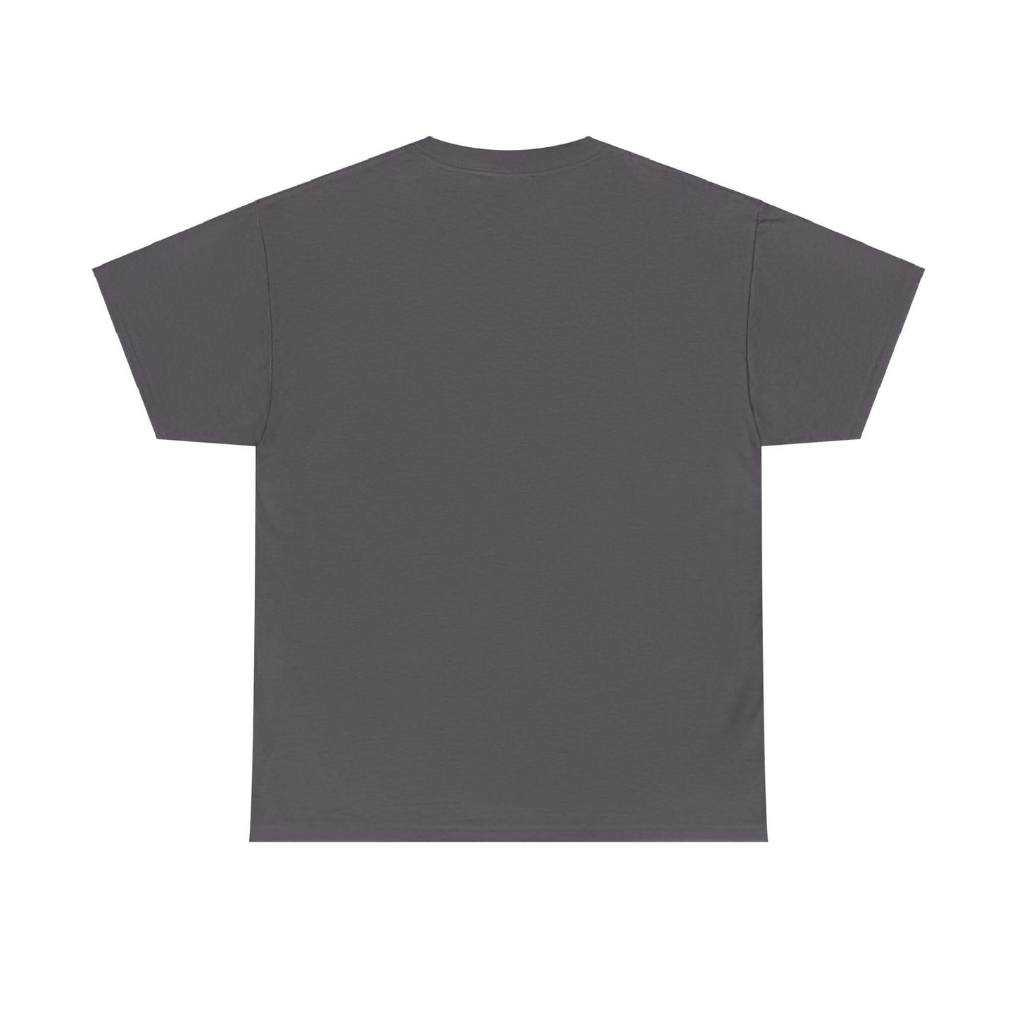 Back view of a dark gray Unisex Rock Guitar T-Shirt made from soft, sustainable 100% cotton, emphasizing comfort and music style flair.