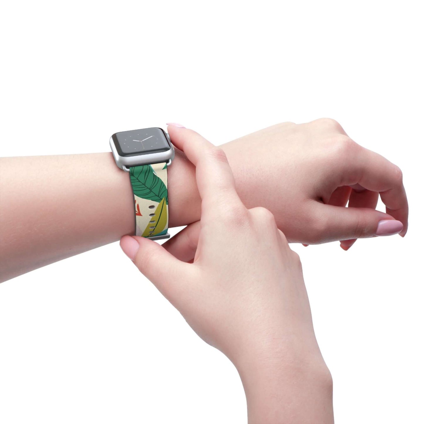 Tropical Leaves Apple Watch BandThis Tropical Leaves Apple Watch Band features a unique design inspired by lush tropical plants. Crafted from high-quality materials, it provides a secure and comfortable fit for your Apple Watch. Upgrade your style with th