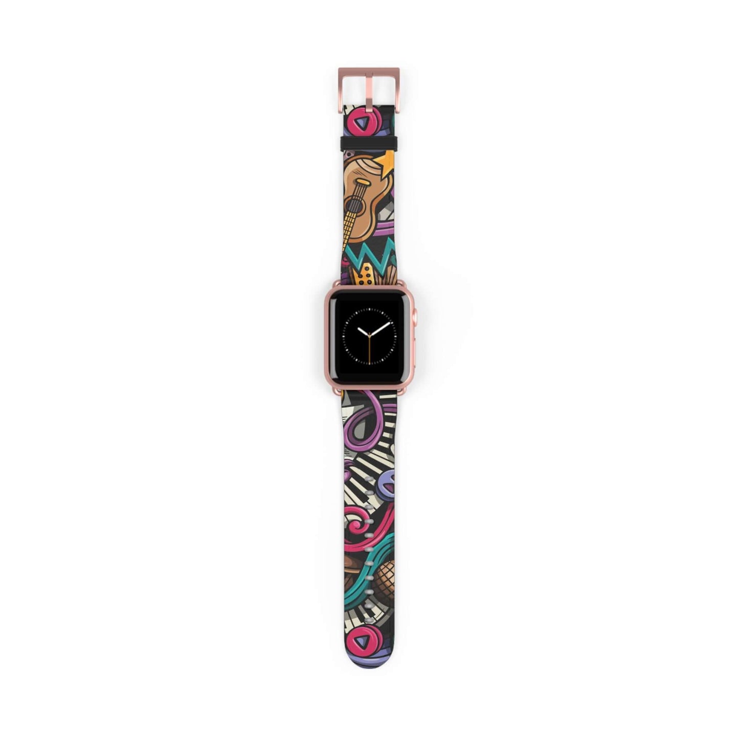 Musical Doodle Apple Watch BandRock out while tracking your steps with the Musical Doodle Apple Watch Band. This funky accessory adds style and functionality to your device. Groove to the beat of your own workout playlist while counting your steps and sta