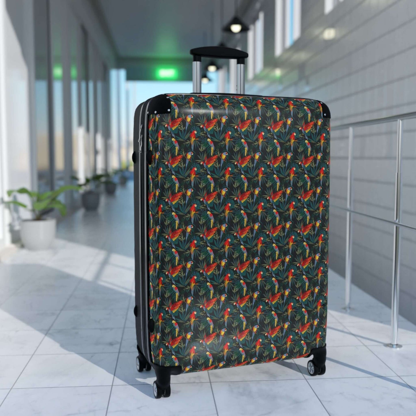 Tropical Parrots SuitcaseTransport your belongings in style with our Tropical Parrots Suitcase. This vibrant and eye-catching suitcase features a beautiful parrot design that is sure to turn heads. With its durable and spacious interior, you can travel wi