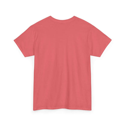 Back view of coral unisex New York Art T-Shirt made from sustainable cotton, showcasing its simple yet vibrant design.