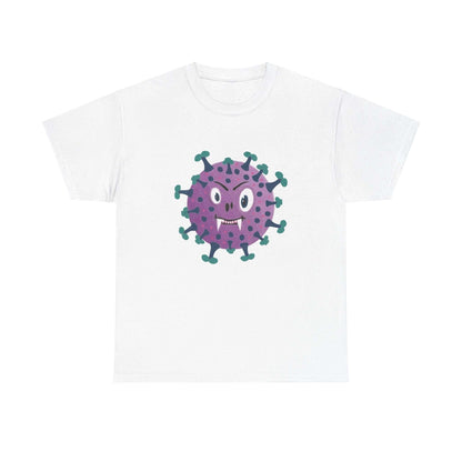 White t-shirt with a cute purple monster vampire design, perfect for a spooky and stylish look.