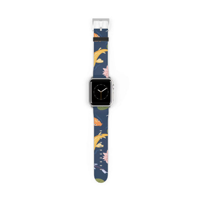 Fish & Water Lily Apple Watch BandElevate your style with our Fish & Water Lily Apple Watch Band! Made with high-quality material, this band is not only durable but also adds a touch of elegance to your look. Plus, the unique design featuring a fish and w