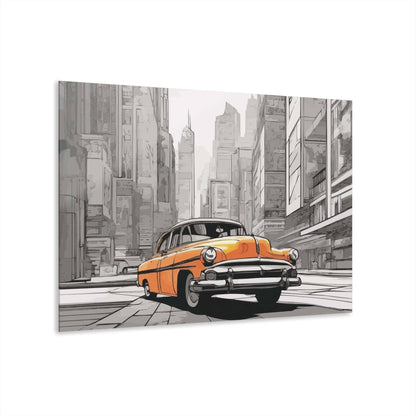 Classic car acrylic print with vibrant design, perfect eco-friendly wall art for car enthusiasts, made from durable materials.