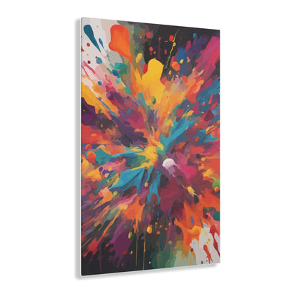 Vibrant acrylic paint splat print in colorful abstract design, eco-friendly wall art with modern flair.