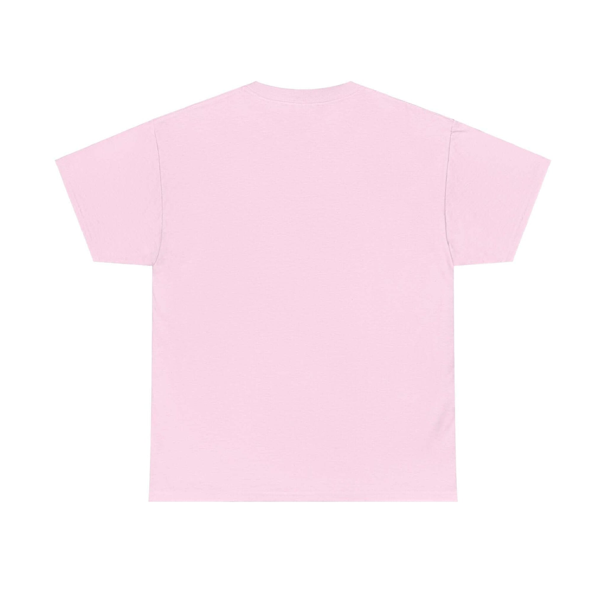 Back view of pink sustainable cotton t-shirt, showcasing its simple and stylish design.