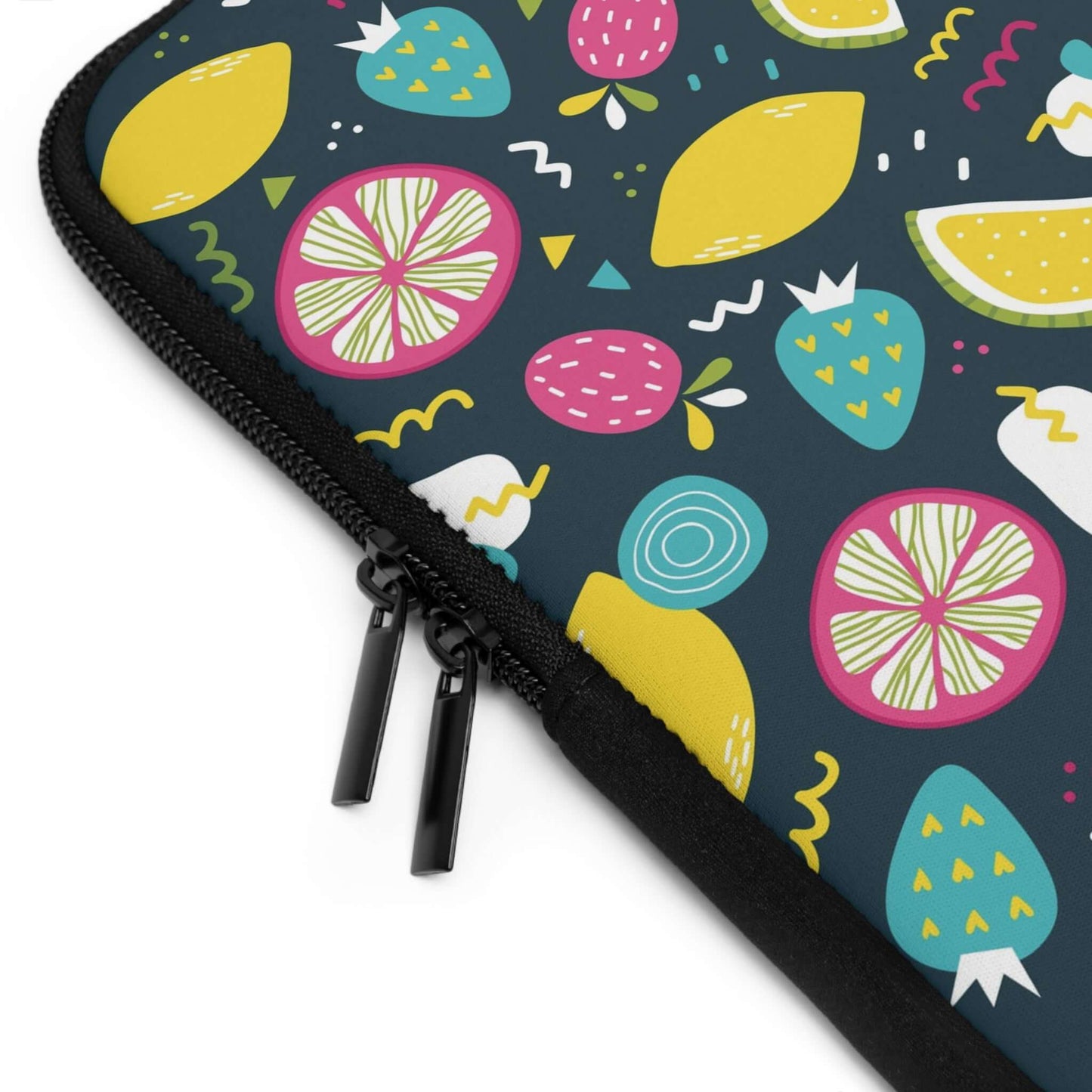 Summer Fruits Laptop SleeveTransport your laptop in style with our Summer Fruits Laptop Sleeve. Featuring a vibrant and playful design of juicy summer fruits, this laptop sleeve will not only protect your device, but also add a touch of sophistication to