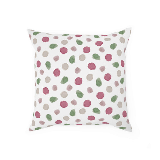 Polka Dot Cushion.: Materials: 100% cotton drill cover, 100% polyester filling.: Available in 2 sizes.: Concealed zipper.: Double-sided print Introducing the Polka Dot Cushion, your luxurious new addition to any interior. Let the delicate dewcrip fabric e