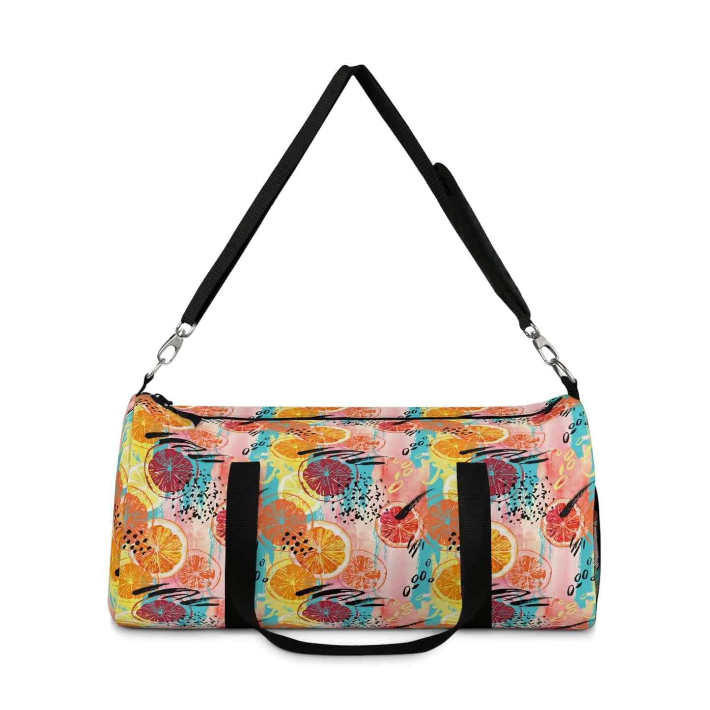 Watercolour Fruits Duffel BagThis Watercolour Fruits Duffel Bag features a vibrant watercolour design of various fruits. Made with durable materials, it's perfect for carrying all your essentials while on the go. Stay organized with multiple pockets and e