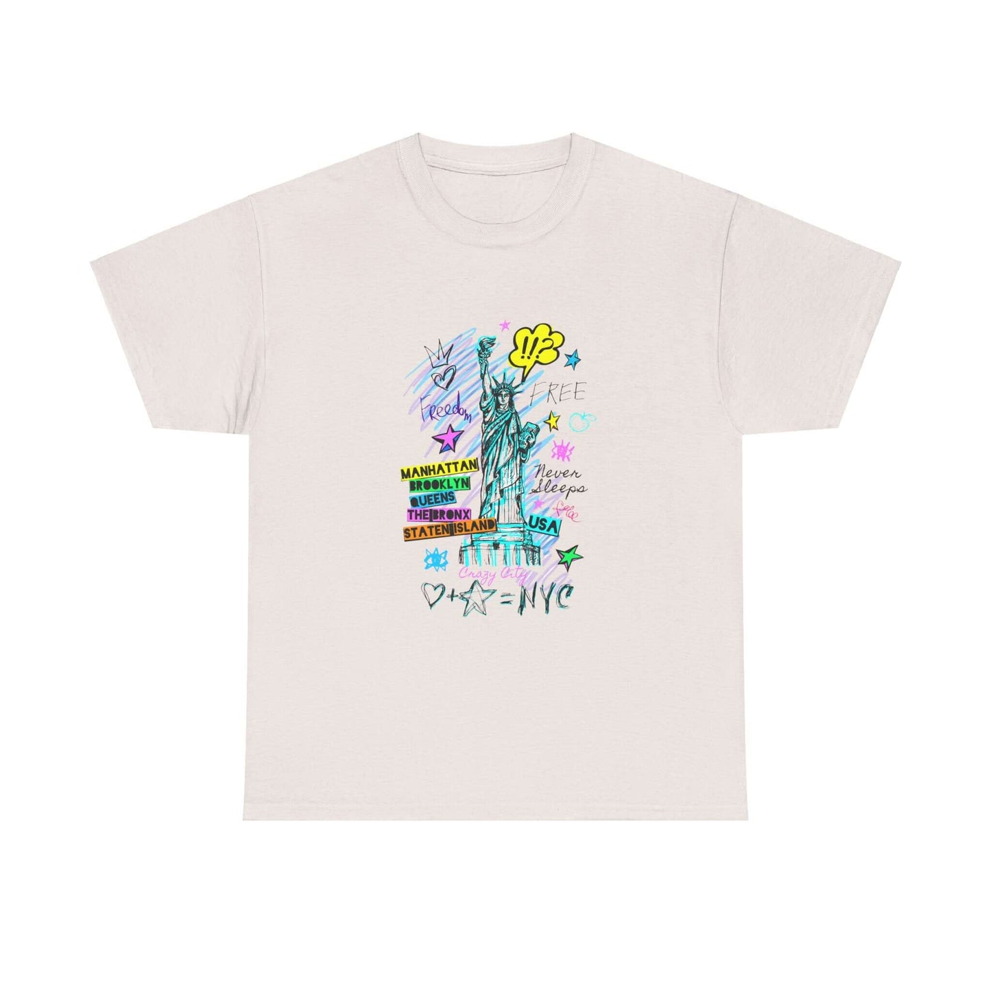 Unisex New York Art T-Shirt with colorful graphic, made from sustainable cotton, capturing vibrant NYC culture.