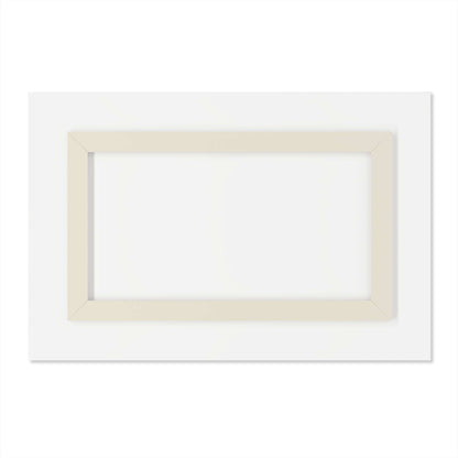 Empty white canvas with a beige wooden frame on a white background, ready for eco-friendly wall art display.