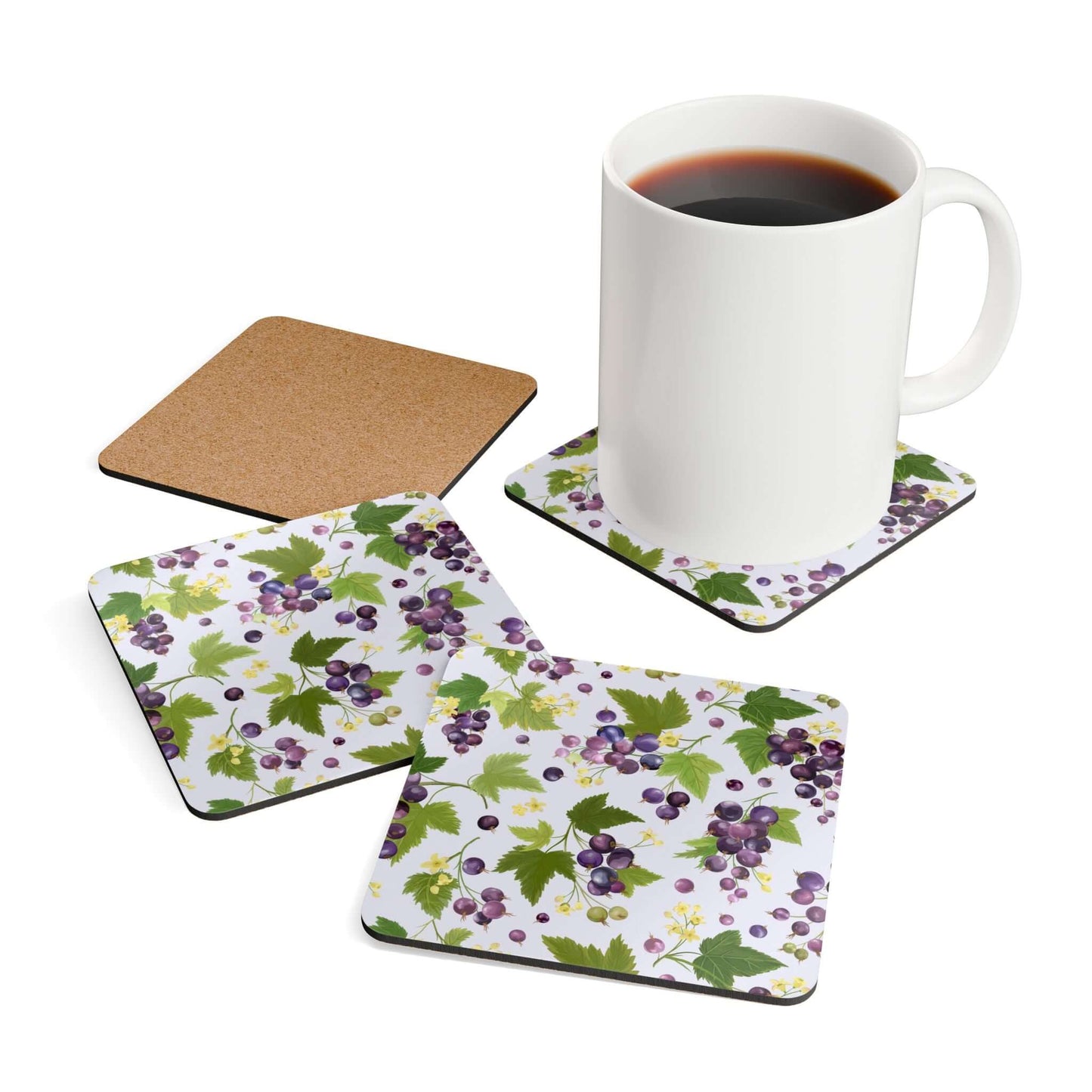 Blackcurrants Coaster SetIntroduce an elegant touch to your home decor with the Blackcurrants Coaster Set. These sophisticated coasters, featuring a stunning blackcurrant design, will protect your table while adding a touch of luxury. Each coaster is made