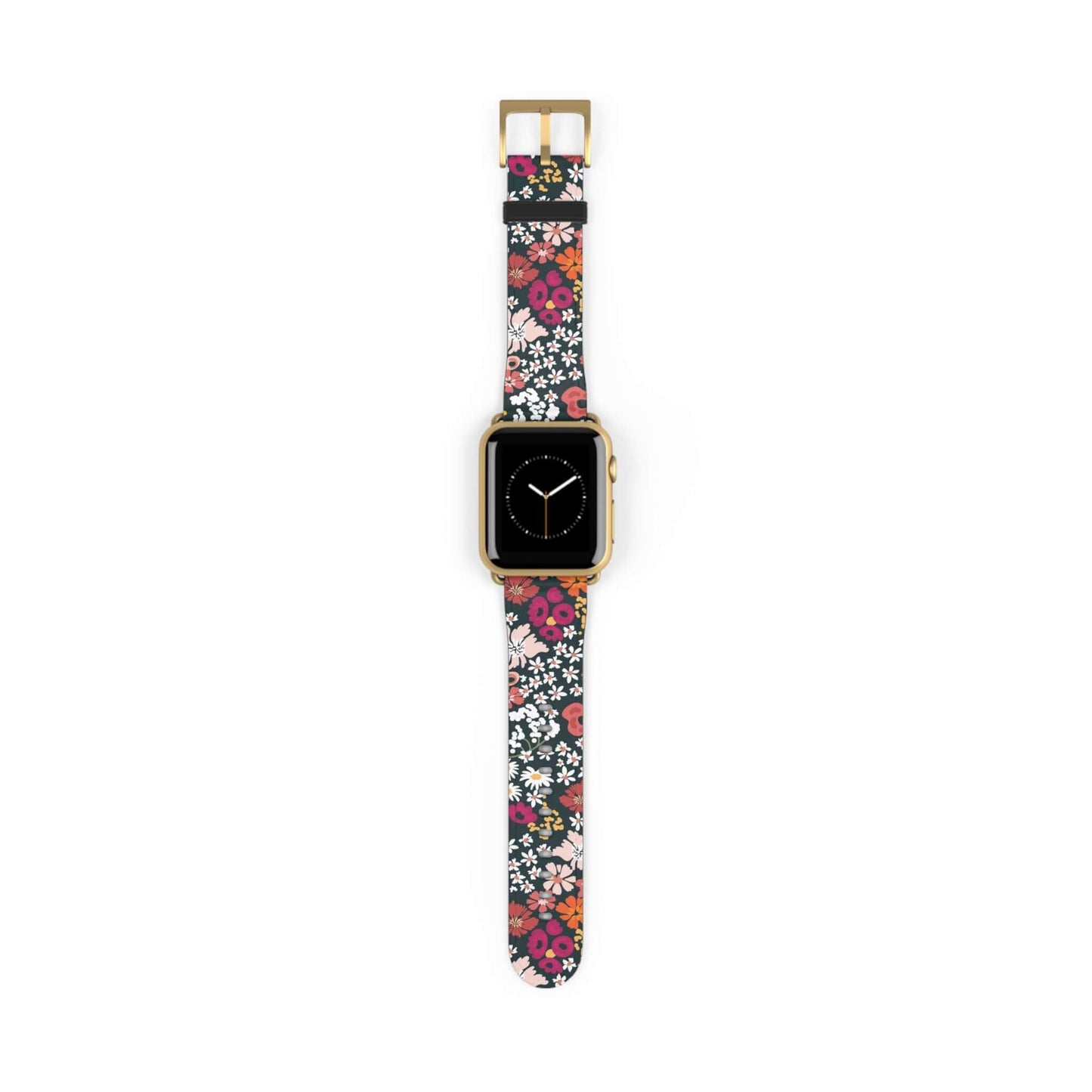 Retro Daisy's Apple Watch Band in faux leather with floral design and durable buckle, perfect fashion accessory for custom Apple watch straps.