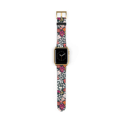 Retro Daisy's Apple Watch Band in faux leather with floral design and durable buckle, perfect fashion accessory for custom Apple watch straps.