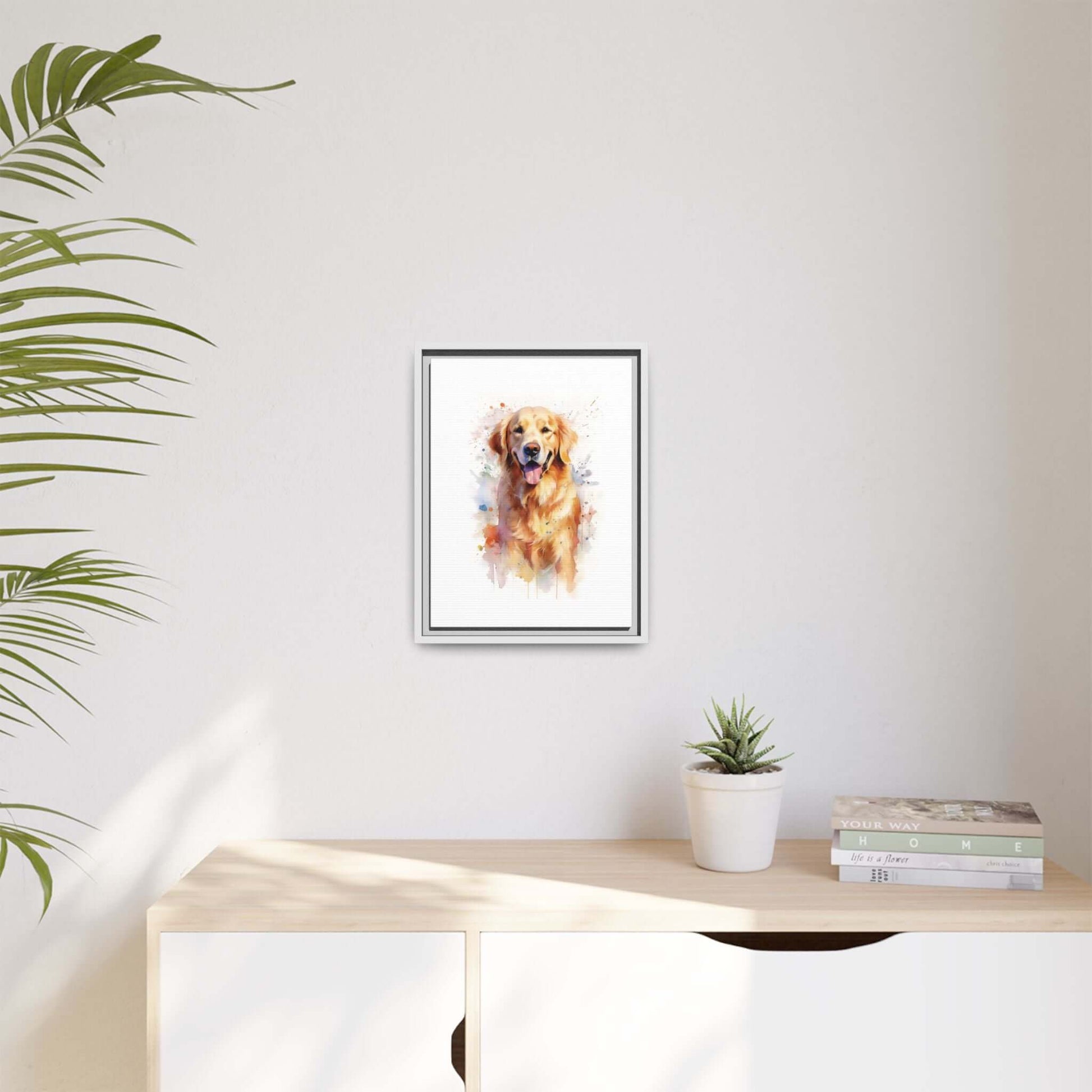 Golden Retriever Dog Watercolour PaintingPlease note: Due to the production process of the canvases, please allow for slight size deviations with a tolerance +/- 1/8" (3.2mm). .: Cotton and polyester canvas composite with a special proprietary coating.: P