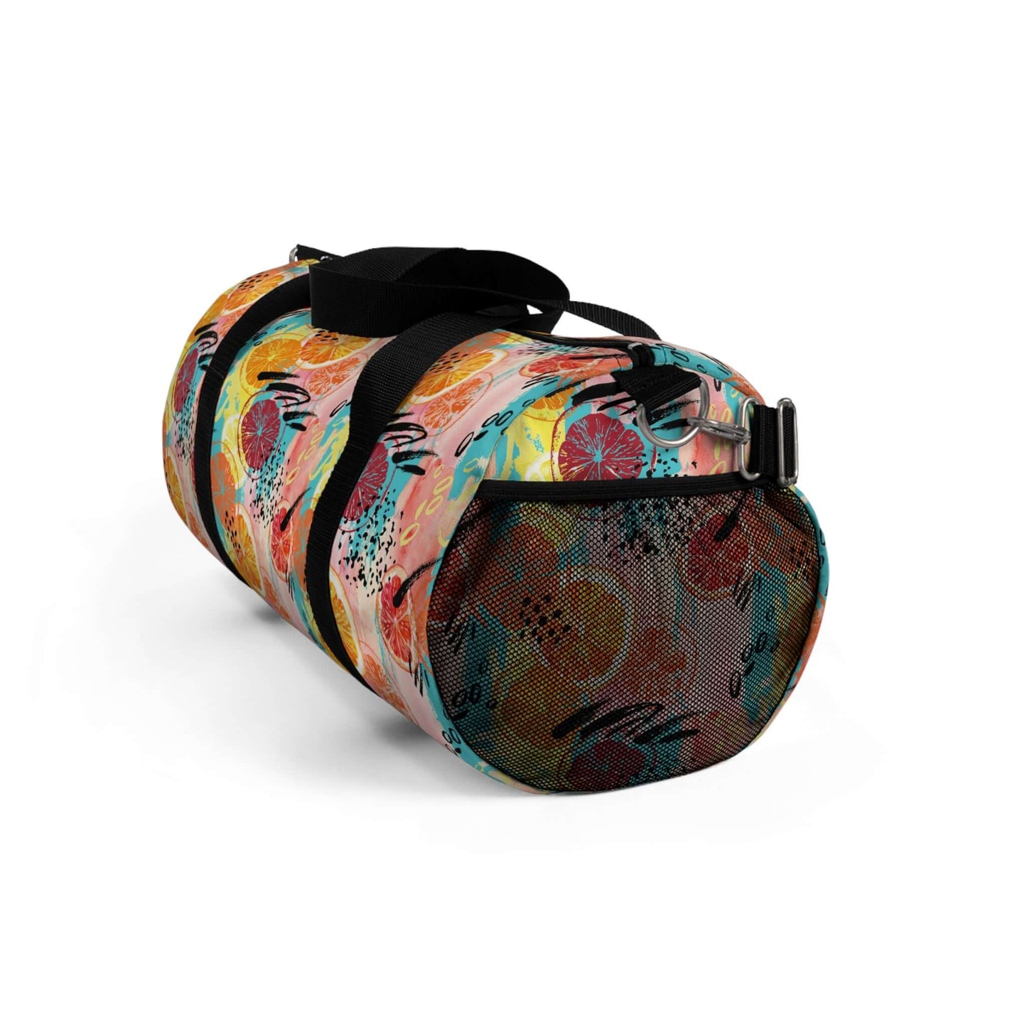 Watercolour Fruits Duffel BagThis Watercolour Fruits Duffel Bag features a vibrant watercolour design of various fruits. Made with durable materials, it's perfect for carrying all your essentials while on the go. Stay organized with multiple pockets and e