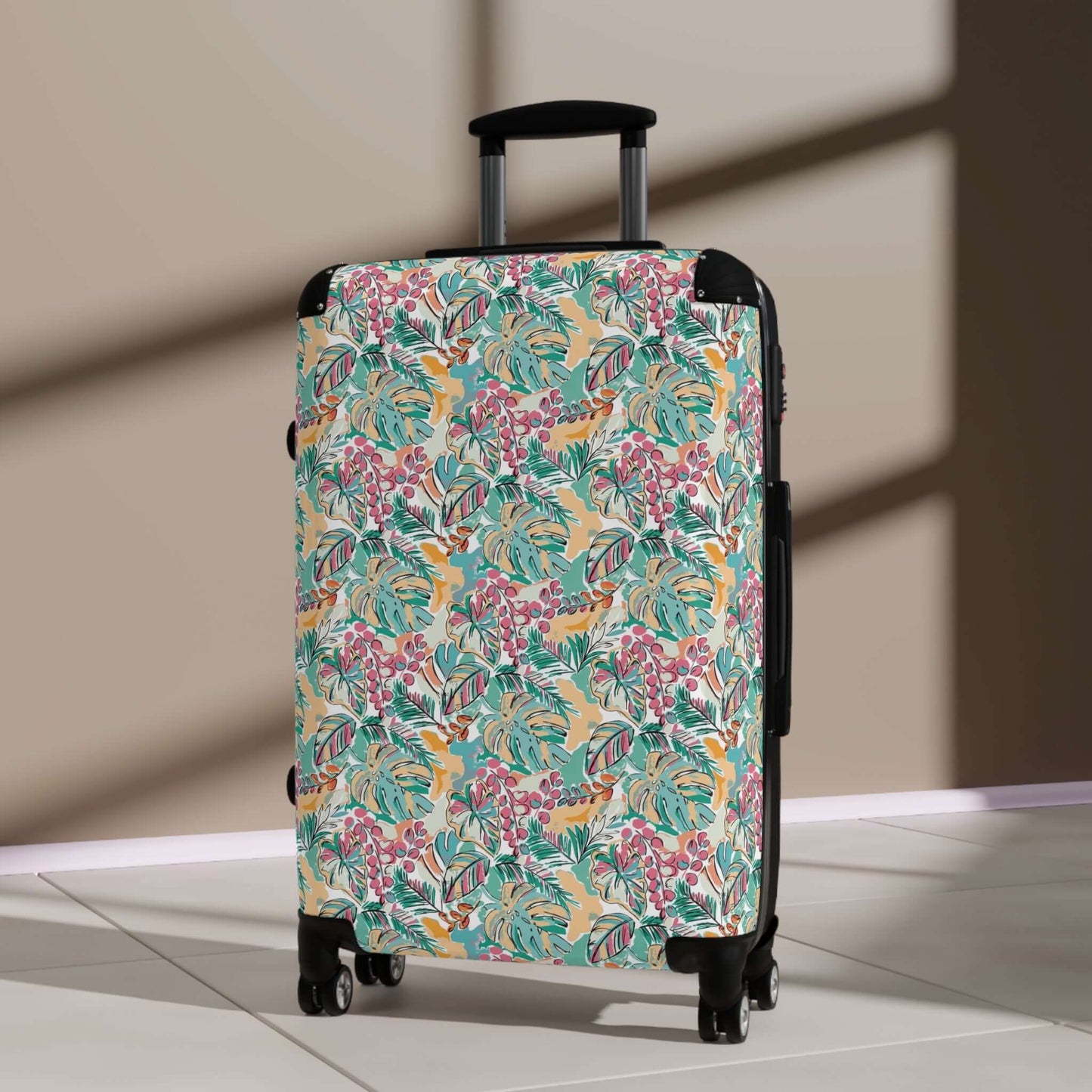 Vibrant Flowers SuitcaseEmbrace elegance and sophistication with our Vibrant Flowers Suitcase. Featuring a stunning floral design, this suitcase is not only aesthetically pleasing but also highly functional. Built with durable materials, it offers ample s