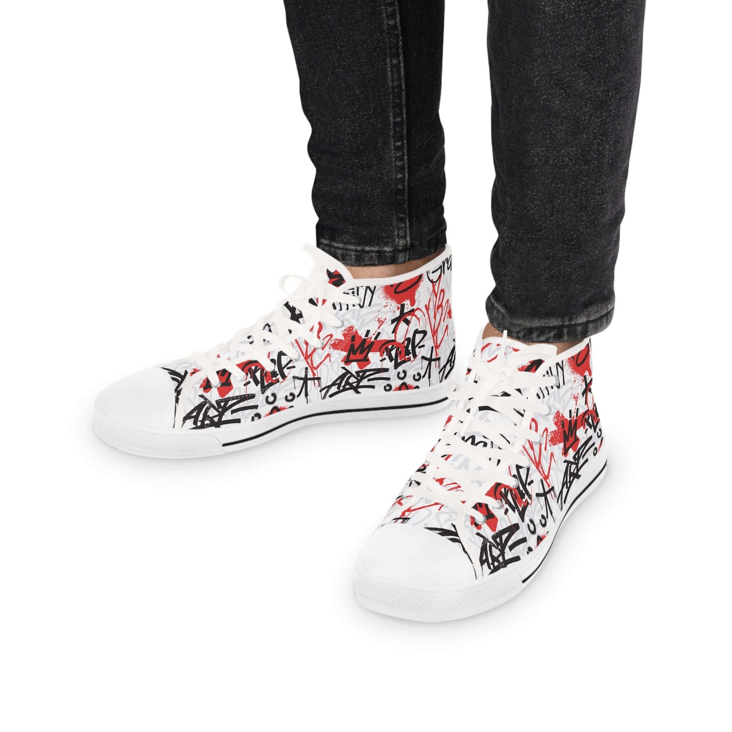 Men's Graffiti Art High Top SneakersBe bold and make a statement with these Men's Graffiti Art High Top Sneakers. With a unique graffiti design, these sneakers will add a touch of urban streetwear to any outfit. Made with high-quality materials, these sne