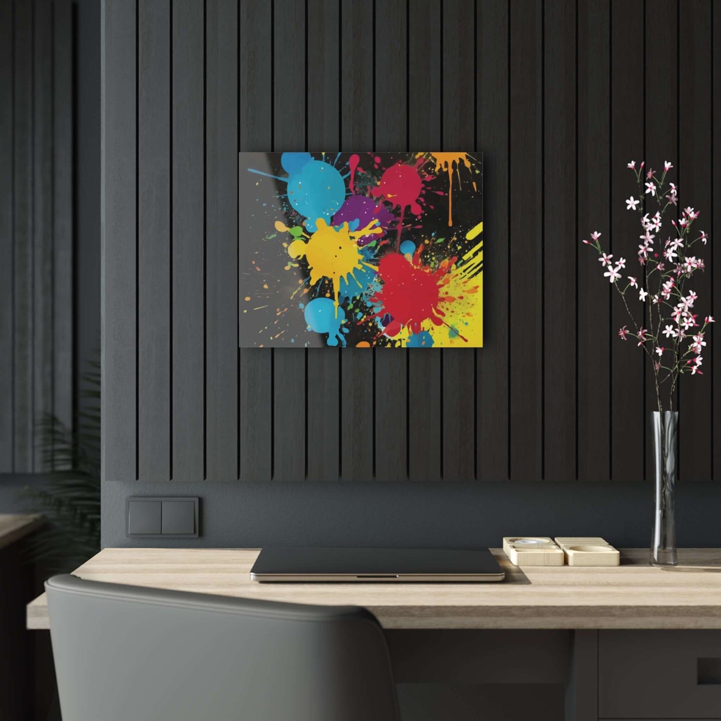 Splatter Paint Acrylic PrintThis high-quality Splatter Paint Acrylic Print adds a touch of artistic flair to any room. Made with durable materials, its vibrant colors and unique design are sure to enhance your home decor. Transform your space with this on