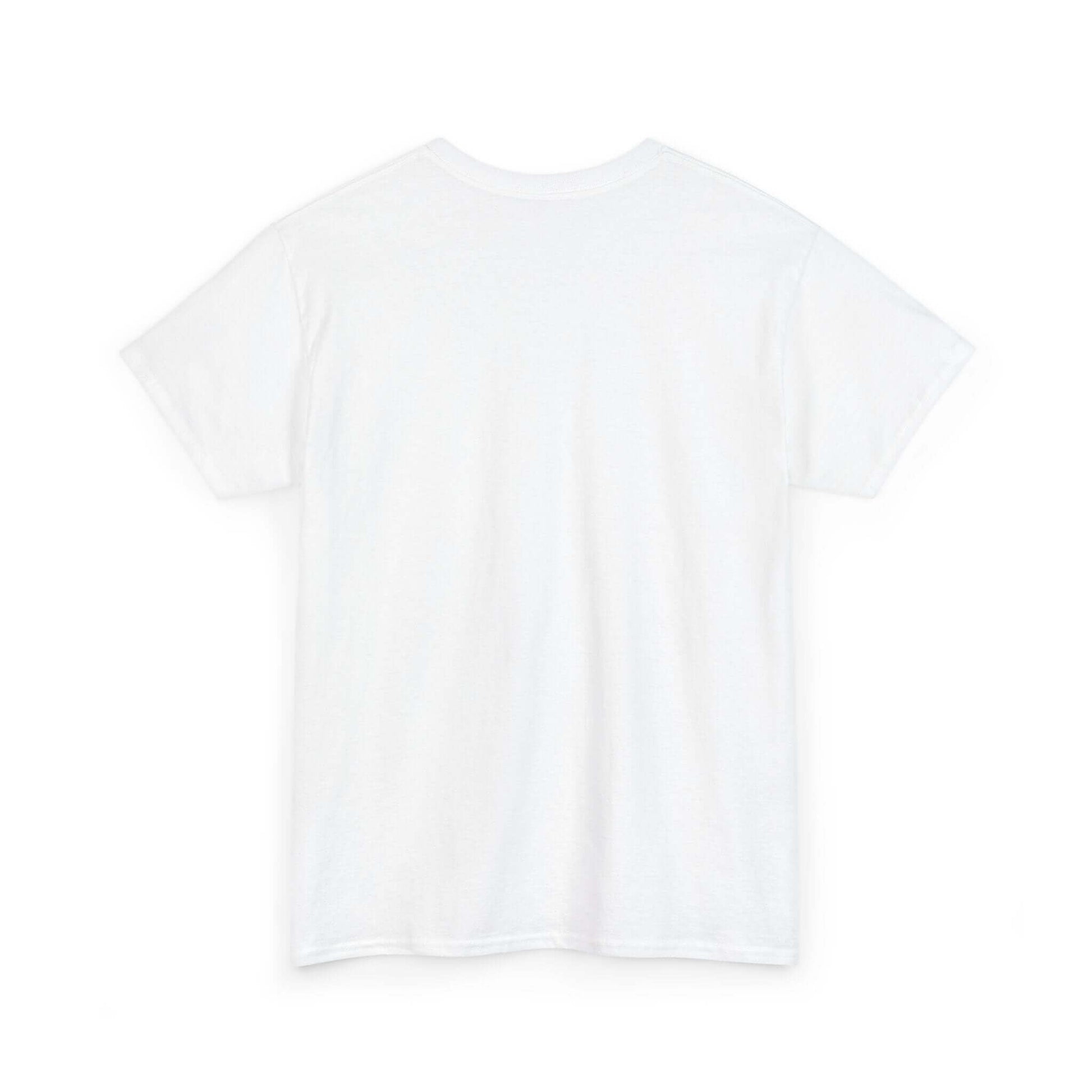 Plain white unisex t-shirt made from sustainable cotton, perfect for casual lounging or a night out, showcasing back view.