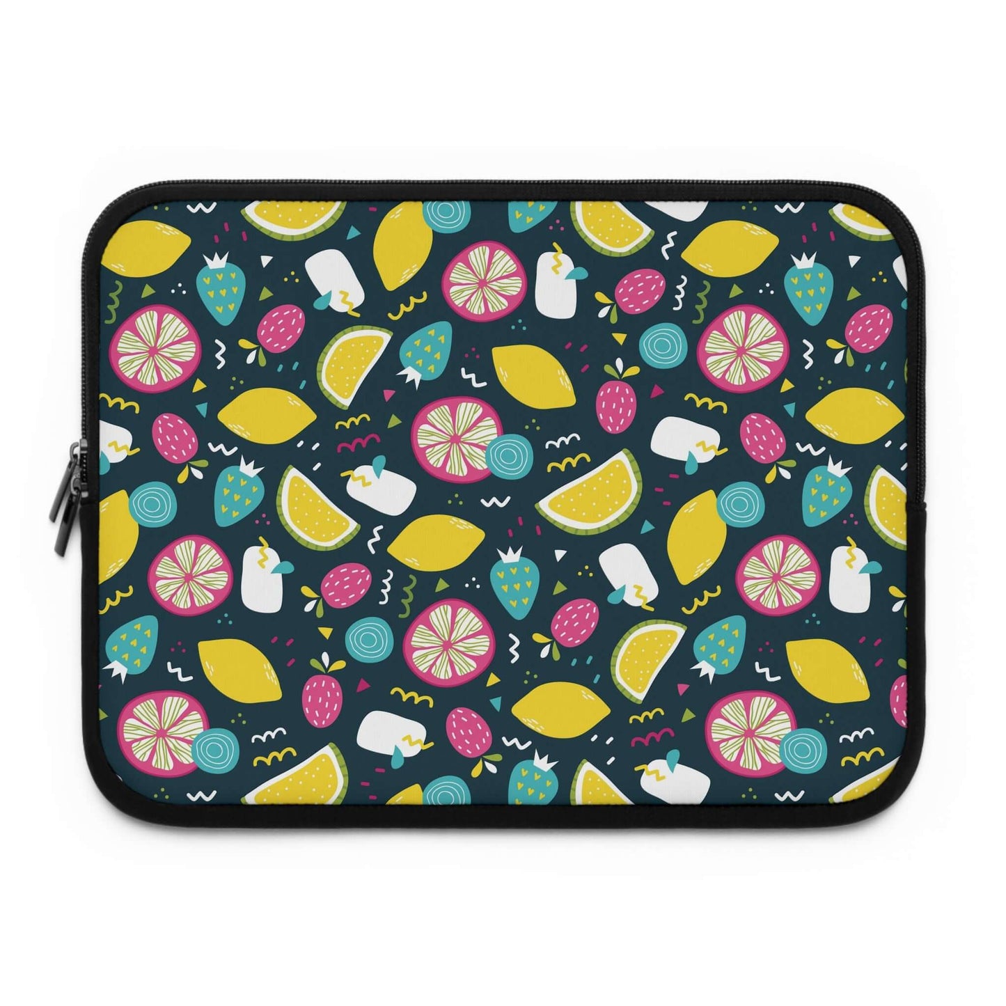 Summer Fruits Laptop SleeveTransport your laptop in style with our Summer Fruits Laptop Sleeve. Featuring a vibrant and playful design of juicy summer fruits, this laptop sleeve will not only protect your device, but also add a touch of sophistication to