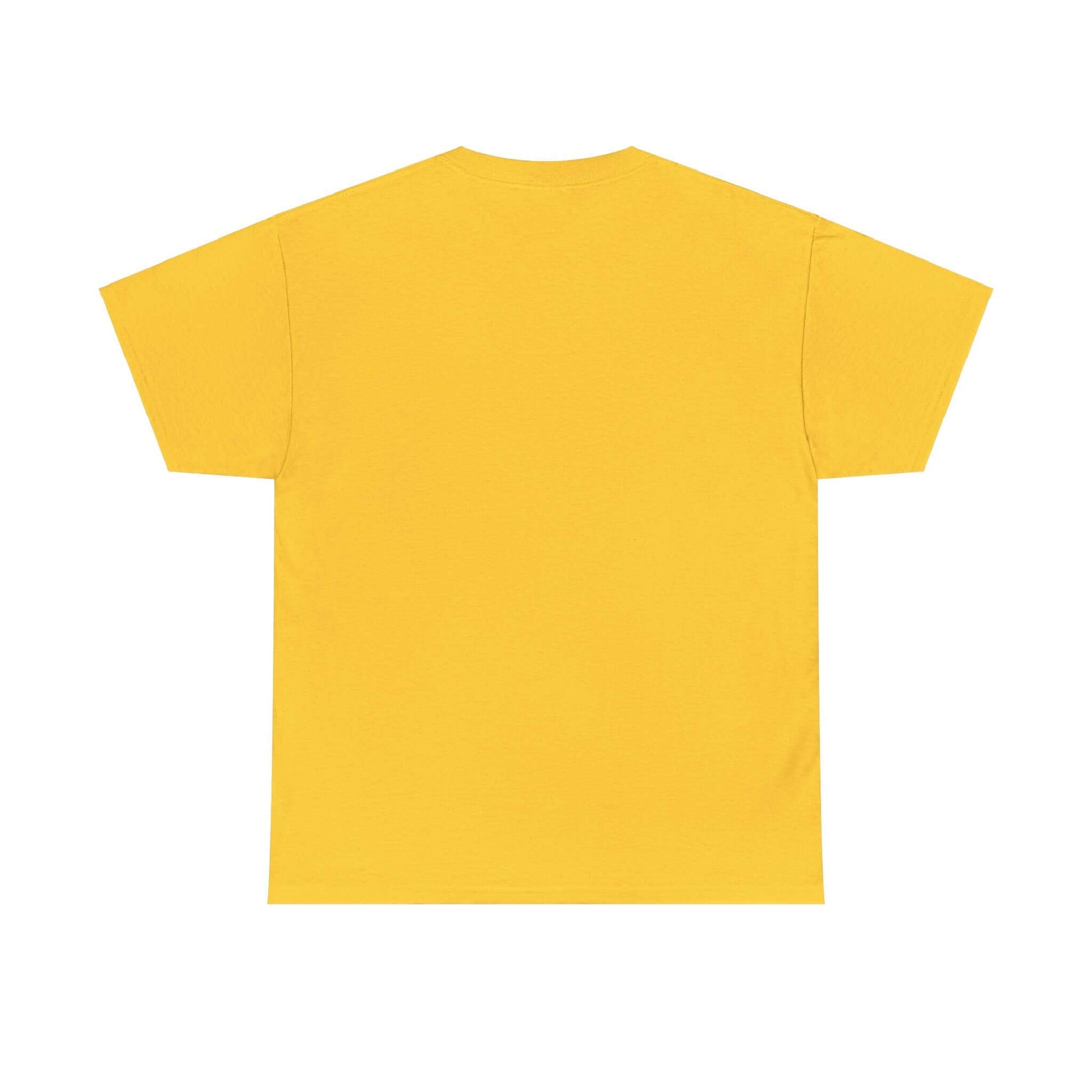 Back view of a yellow unisex Surf Time T-Shirt, perfect for beach lovers. Comfortable and durable medium fabric, ideal for summer fun.