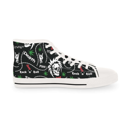 Men's Rock & Roll Skulls High Top SneakersGet ready to rock and roll with these skull-adorned high top sneakers for men! Channel your inner rebel with these statement shoes that bring a touch of edge to any outfit. Perfect for making a statement on the st