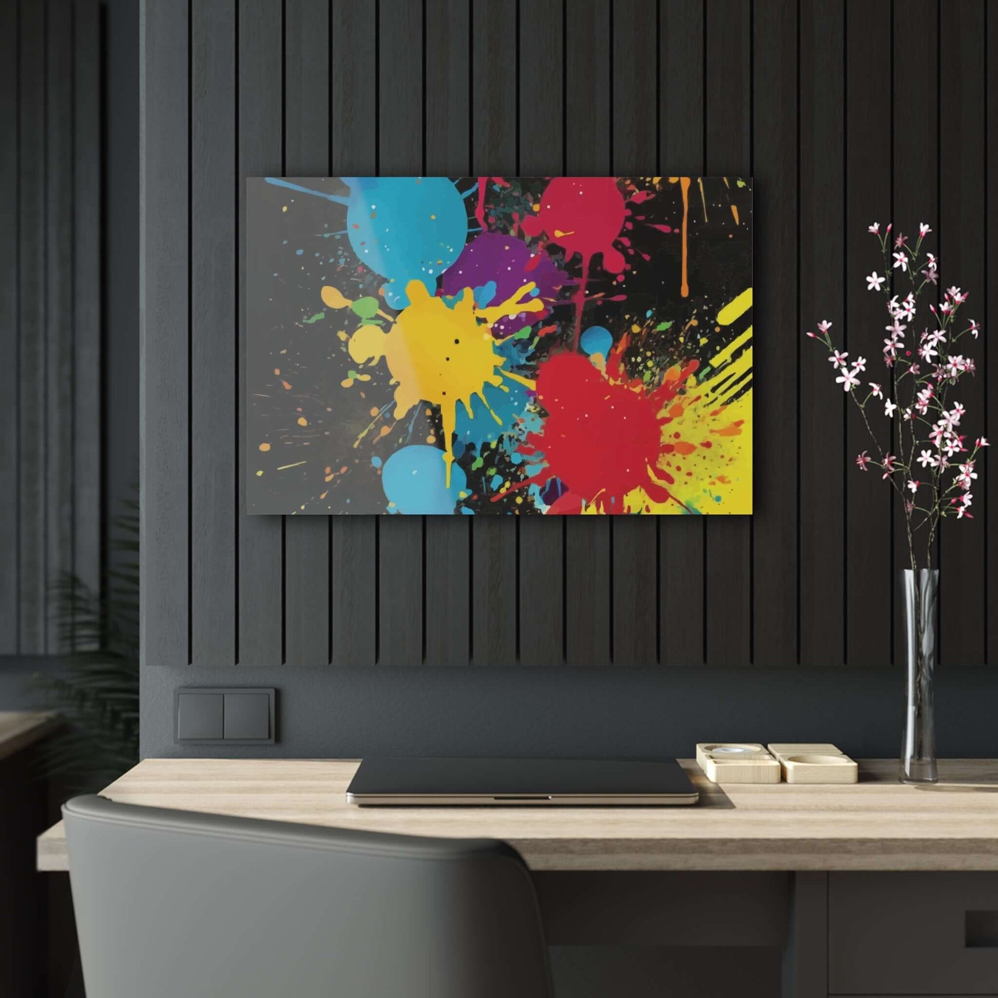 Splatter Paint Acrylic PrintThis high-quality Splatter Paint Acrylic Print adds a touch of artistic flair to any room. Made with durable materials, its vibrant colors and unique design are sure to enhance your home decor. Transform your space with this on