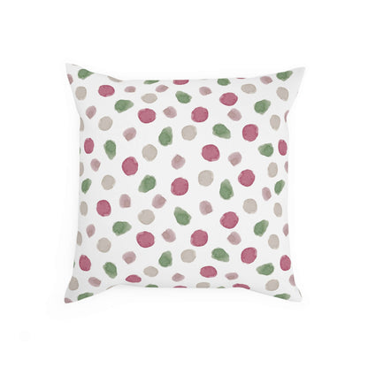 Polka Dot Cushion.: Materials: 100% cotton drill cover, 100% polyester filling.: Available in 2 sizes.: Concealed zipper.: Double-sided print Introducing the Polka Dot Cushion, your luxurious new addition to any interior. Let the delicate dewcrip fabric e