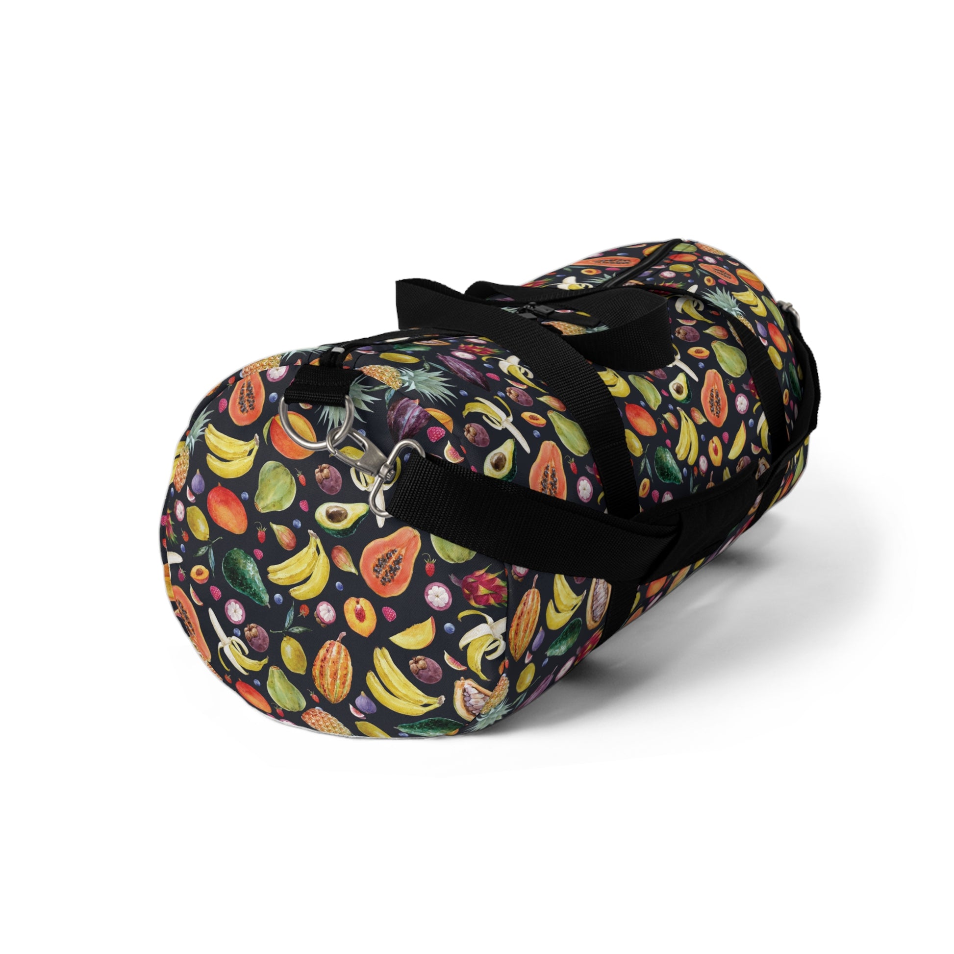 Multi Fruit Duffel BagMeet the Multi Fruit Duffel Bag - a stylish and practical companion for your everyday adventures. Its durable design and spacious interior make it perfect for carrying all your essentials, while its vibrant fruit pattern adds a fun a