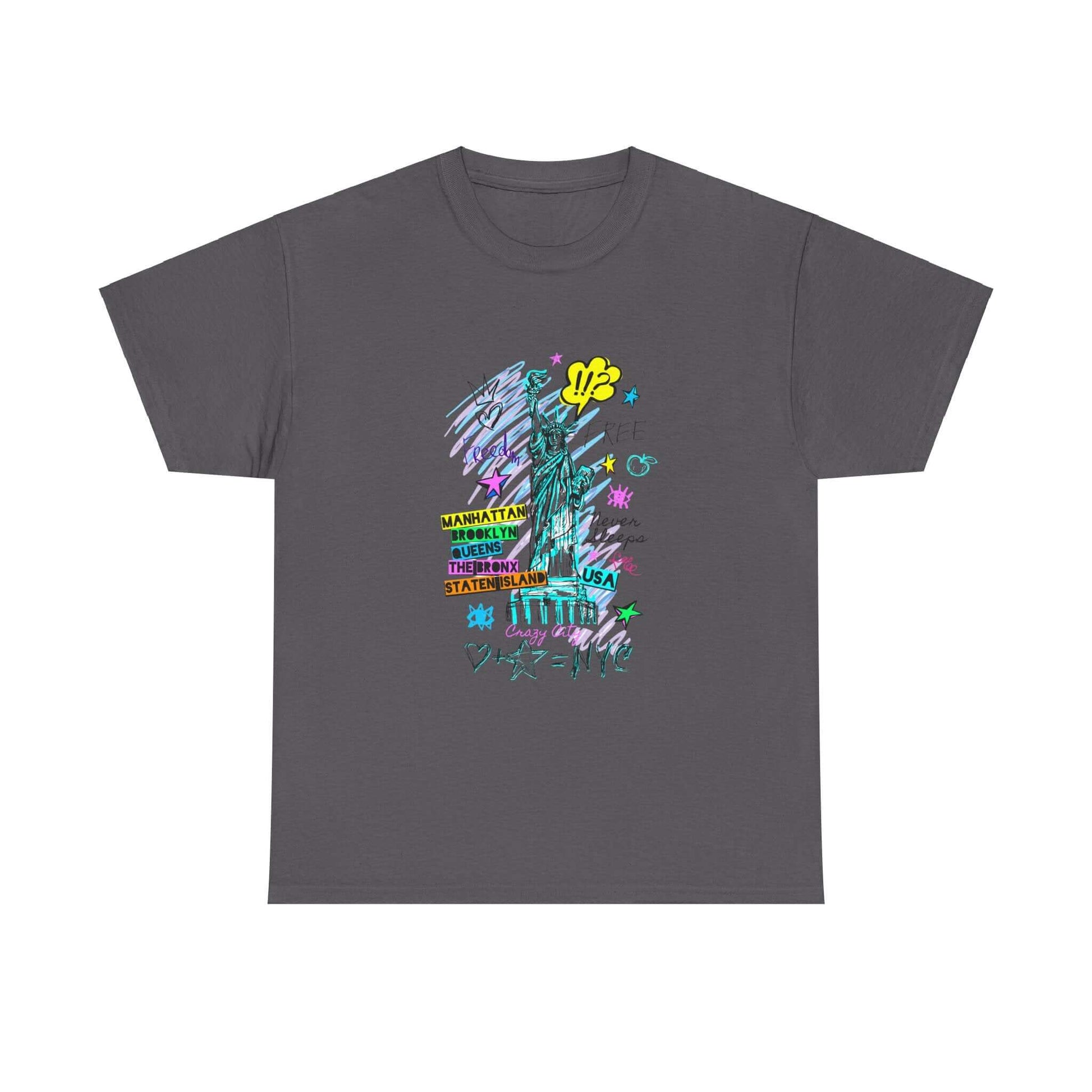 Unisex New York Art T-Shirt in sustainable cotton, featuring vibrant city-inspired design on a black tee.