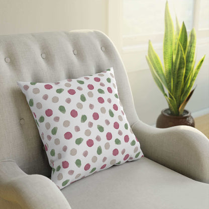 Polka Dot Cushion.: Materials: 100% cotton drill cover, 100% polyester filling.: Available in 2 sizes.: Concealed zipper.: Double-sided print Introducing the Polka Dot Cushion, your luxurious new addition to any interior. Let the delicate dewcrip fabric e