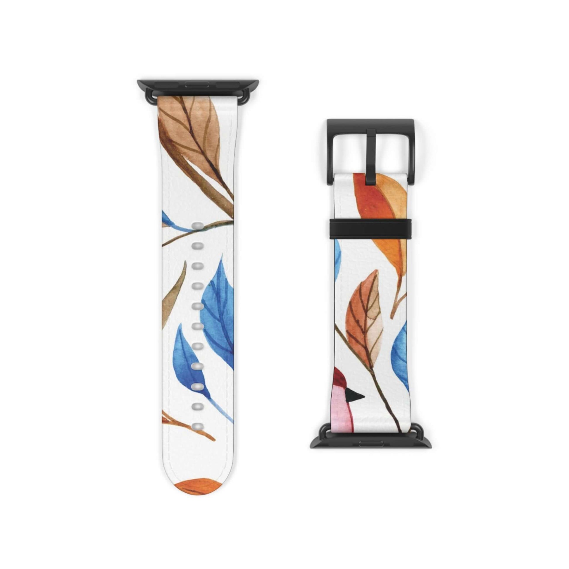 Colourful Leaves Apple Watch BandElevate your Apple Watch with the vibrant and stylish Colourful Leaves Apple Watch Band. Its unique and intricate design, inspired by the beauty of nature, will add a touch of luxury to your wrist. Made with high-quality m