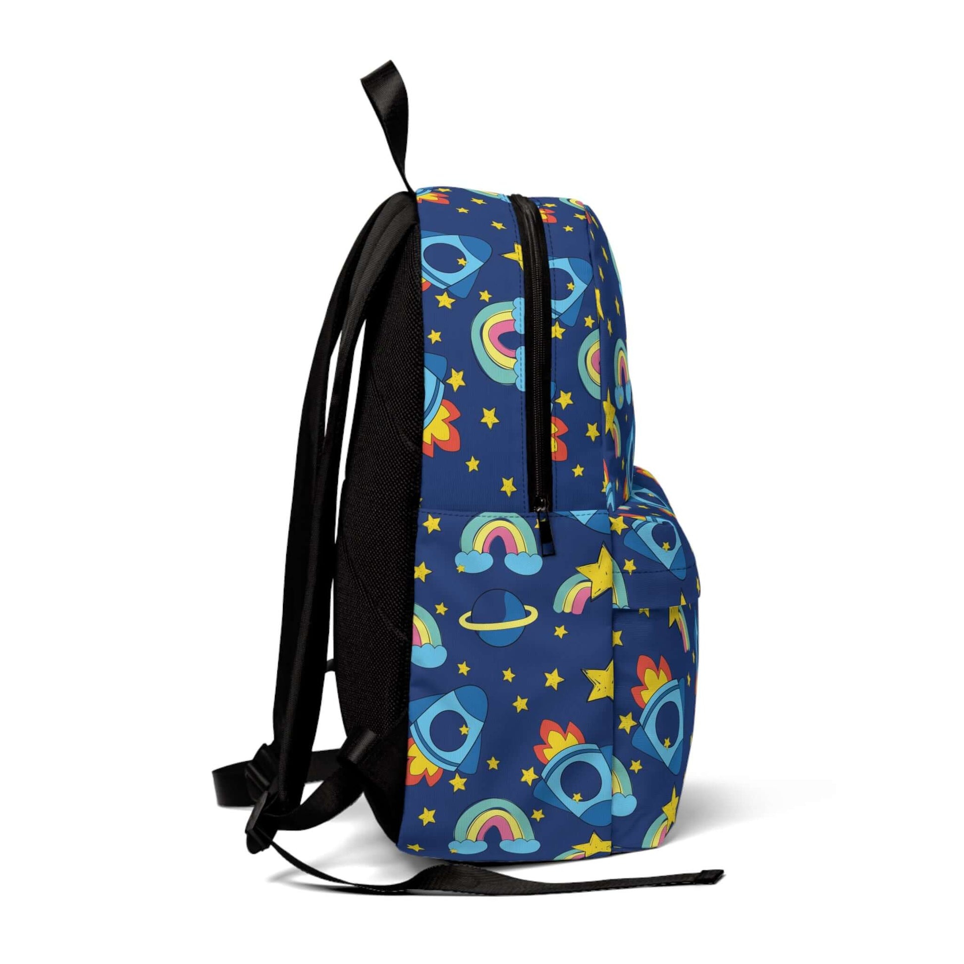 Children's space rockets backpack in vibrant colors, featuring a classic design for school or travel; perfect customizable backpacks.