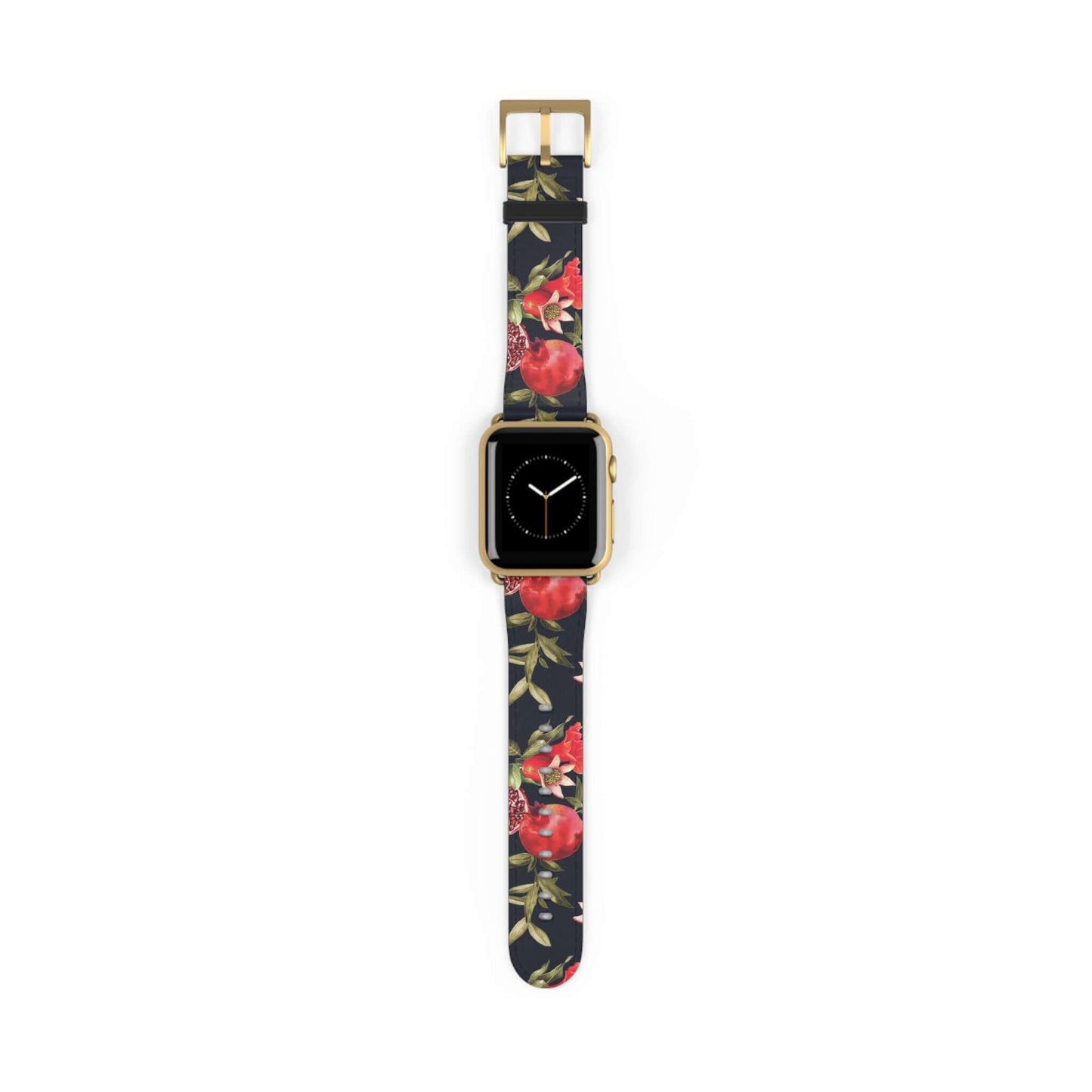 Pomegranate Apple Watch BandEmbrace elegance with our Pomegranate Apple Watch Band. Made from premium, high-quality materials, this luxurious band will elevate your style. With its vibrant red and green colors, it will add a touch of sophistication to any