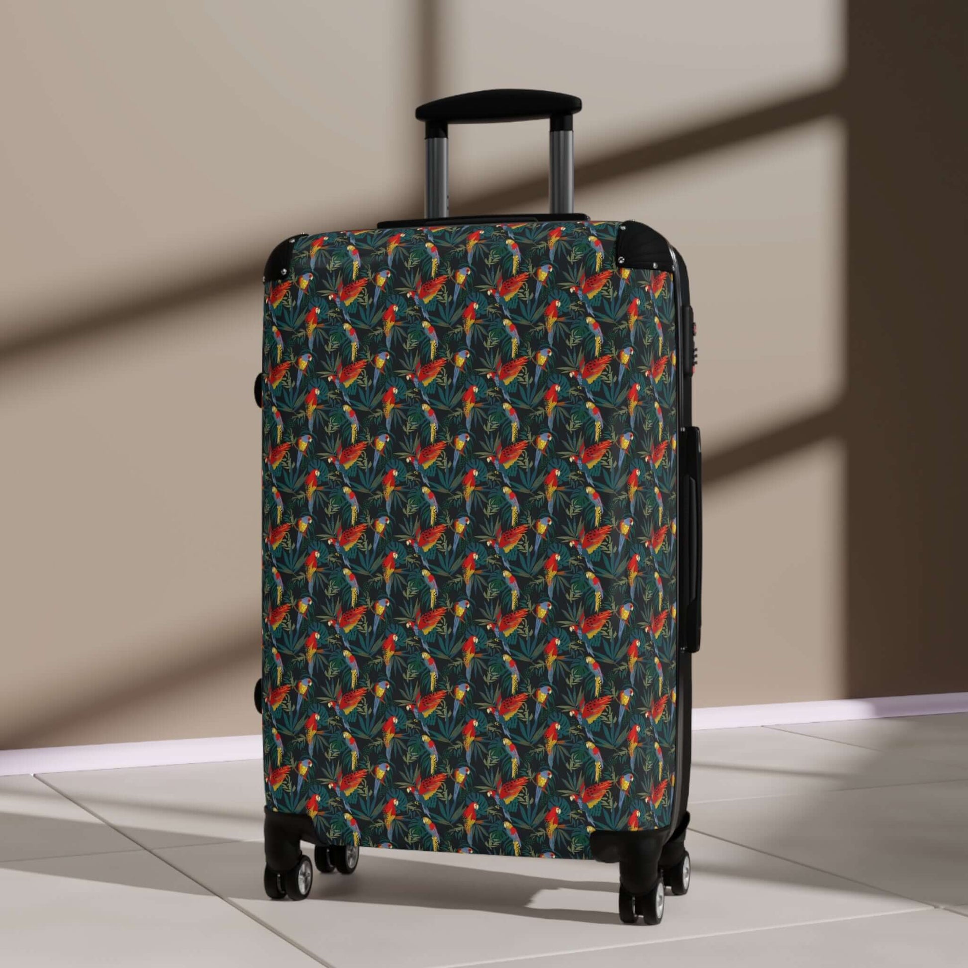 Tropical Parrots SuitcaseTransport your belongings in style with our Tropical Parrots Suitcase. This vibrant and eye-catching suitcase features a beautiful parrot design that is sure to turn heads. With its durable and spacious interior, you can travel wi