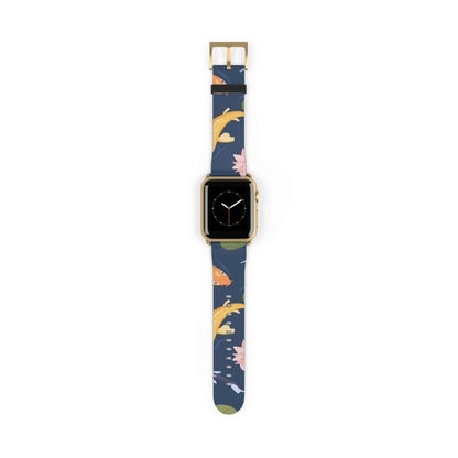 Fish & Water Lily Apple Watch BandElevate your style with our Fish & Water Lily Apple Watch Band! Made with high-quality material, this band is not only durable but also adds a touch of elegance to your look. Plus, the unique design featuring a fish and w