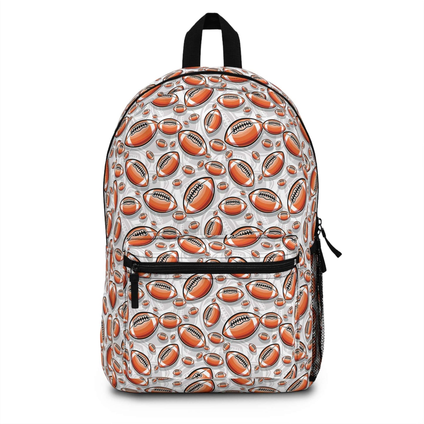 Rugby Balls BackpackScore a try with our Rugby Balls Backpack! This backpack features a playful design of rugby balls that is sure to make a statement. With plenty of space and comfortable straps, this backpack is perfect for a day on the field or a fun w