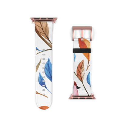 Colourful Leaves Apple Watch BandElevate your Apple Watch with the vibrant and stylish Colourful Leaves Apple Watch Band. Its unique and intricate design, inspired by the beauty of nature, will add a touch of luxury to your wrist. Made with high-quality m