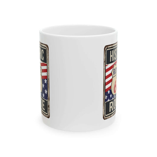 Historic Route 66 MugThis Historic Route 66 mug is the perfect way to commemorate your travels along this iconic road. Made from durable ceramic and featuring a detailed design, this mug is both functional and collectible. Start your day with a sip of nos